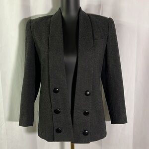 Vintage Sasson Gray Wool Open Front Button Blazer Jacket